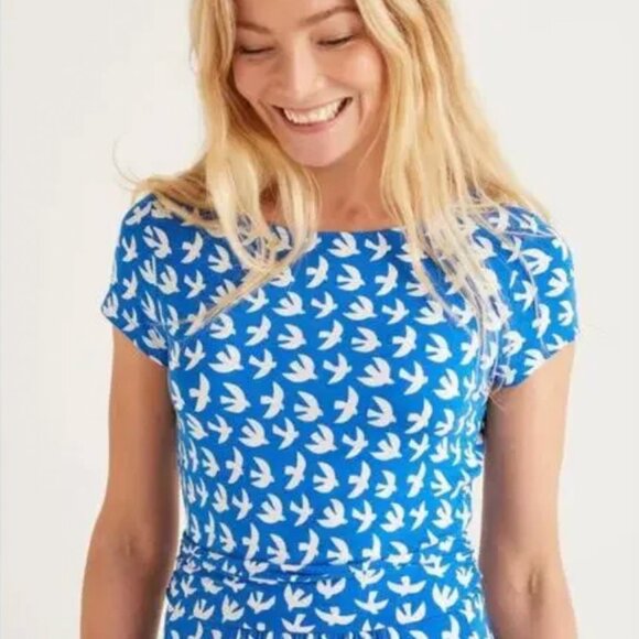 Boden Amelie Jersey Dress Bird Print 6R - Picture 2 of 9